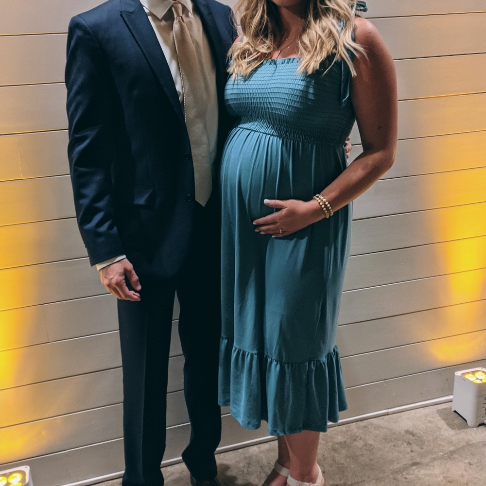 Pink Blush Self-Tie Smocked Maternity Midi Dress
